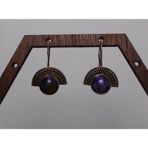 Vintage Sterling Silver Purple Stone Dangle Earrings 4.06G / 1in